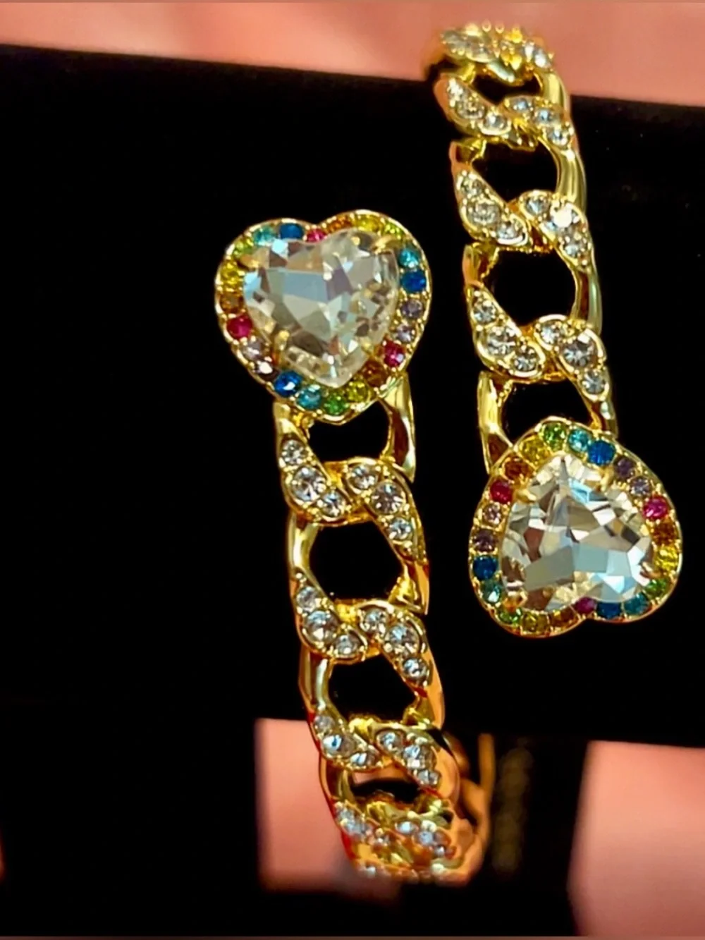 Kurt Geiger Gold Heart Crystal Open Bangle with Multicolor Accents